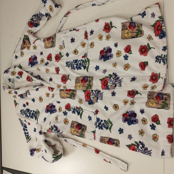 Bright Floral Turkish Cotton Terry Robe Flower on White Soft Quality Wrap Spa lk - Picture 11 of 13